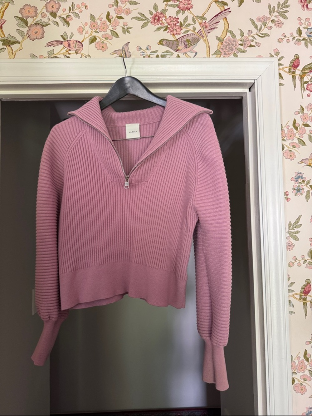 Varley Pink Ribbed Half-Zip Sweater